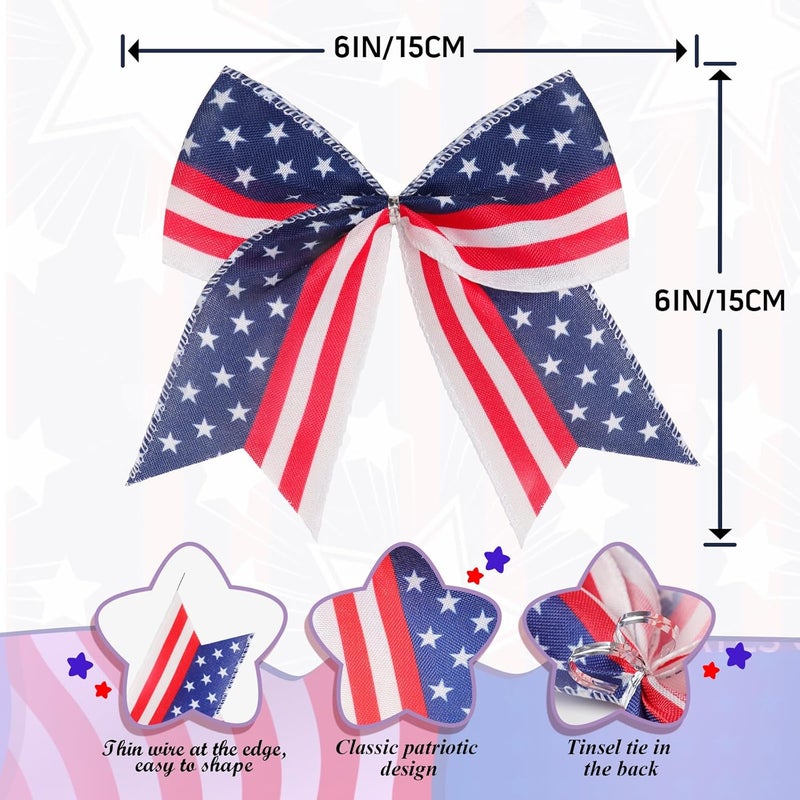 Hongsome 12 Pcs Patriotic Tree Bows Decorations,6 Inch 4th of July Ornaments for Tree Front Door Independence Day Memorial Day Veteran's Day Outdoor Red Blue White Decor - Image 2